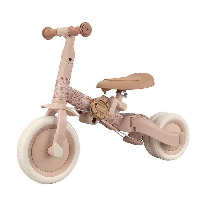 Triciclo infantil 4 en 1 con barra rosa flores Little dutch