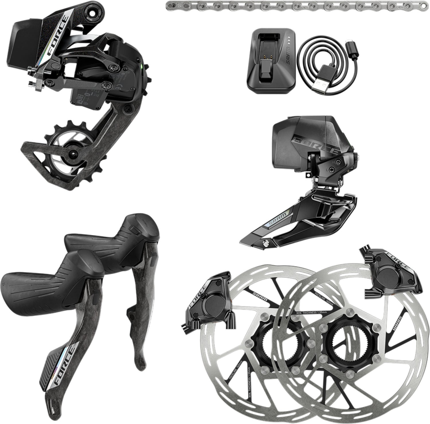 SRAM Force AXS 2X E1 HRD-FM 160-CL inkl. Ladegerät und Akkus