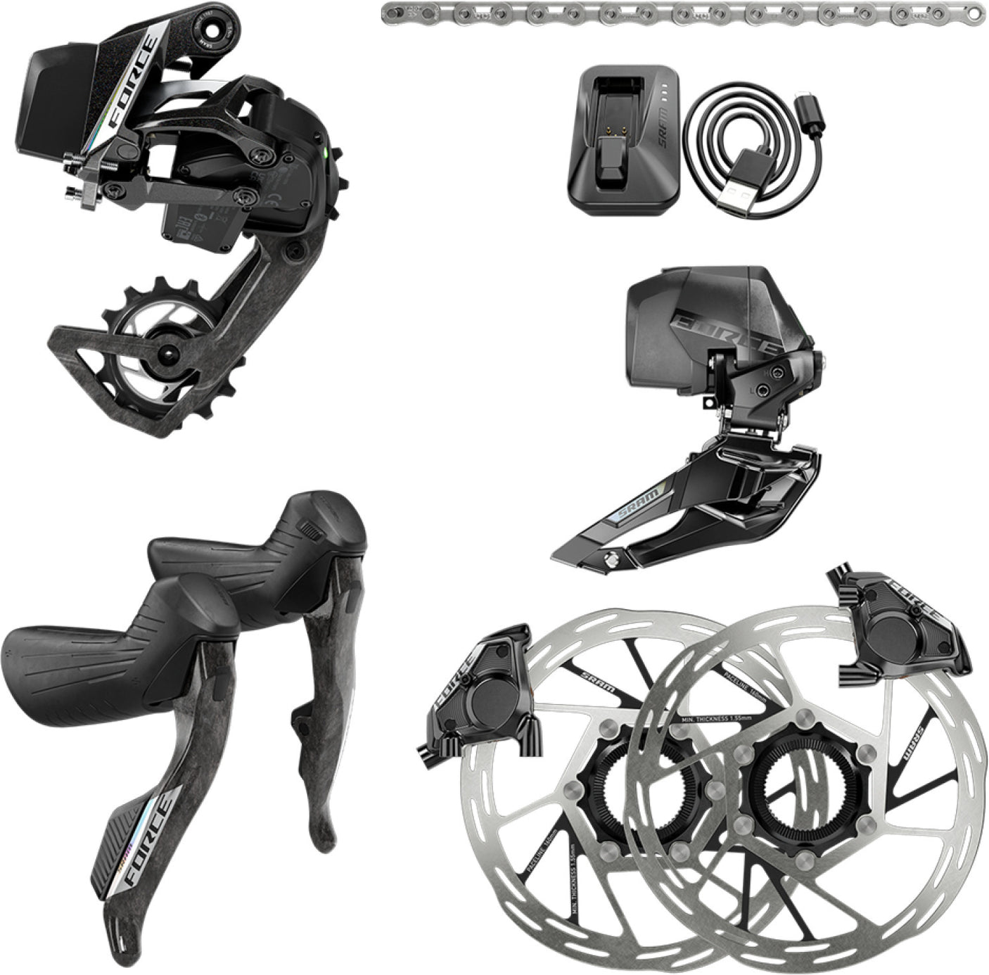 SRAM Force AXS 2X E1 HRD-FM 160-CL inkl. Ladegerät und Akkus