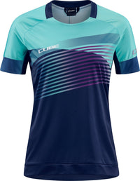 Cube TEAMLINE WS Rundhalstrikot kurzarm | Damen MTB Trikot | blue´n´mint – aktuelle Variante