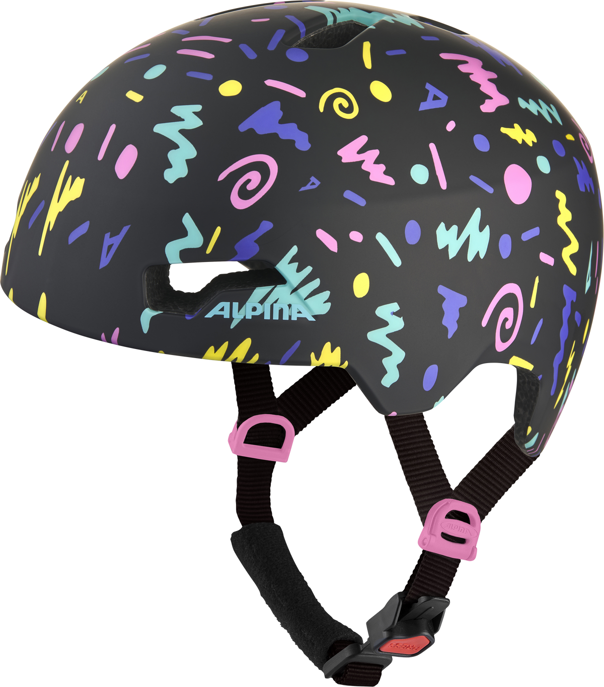 Alpina Hackney Kinder/Jugend Helm schwarz matt, Konfetti