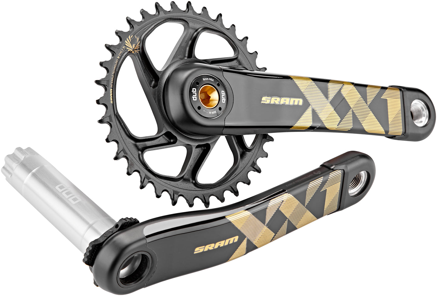 SRAM XX1 Eagle 148 DUB Kurbelgarnitur DM 34 Zähne 12-fach Boost schwarz/gold