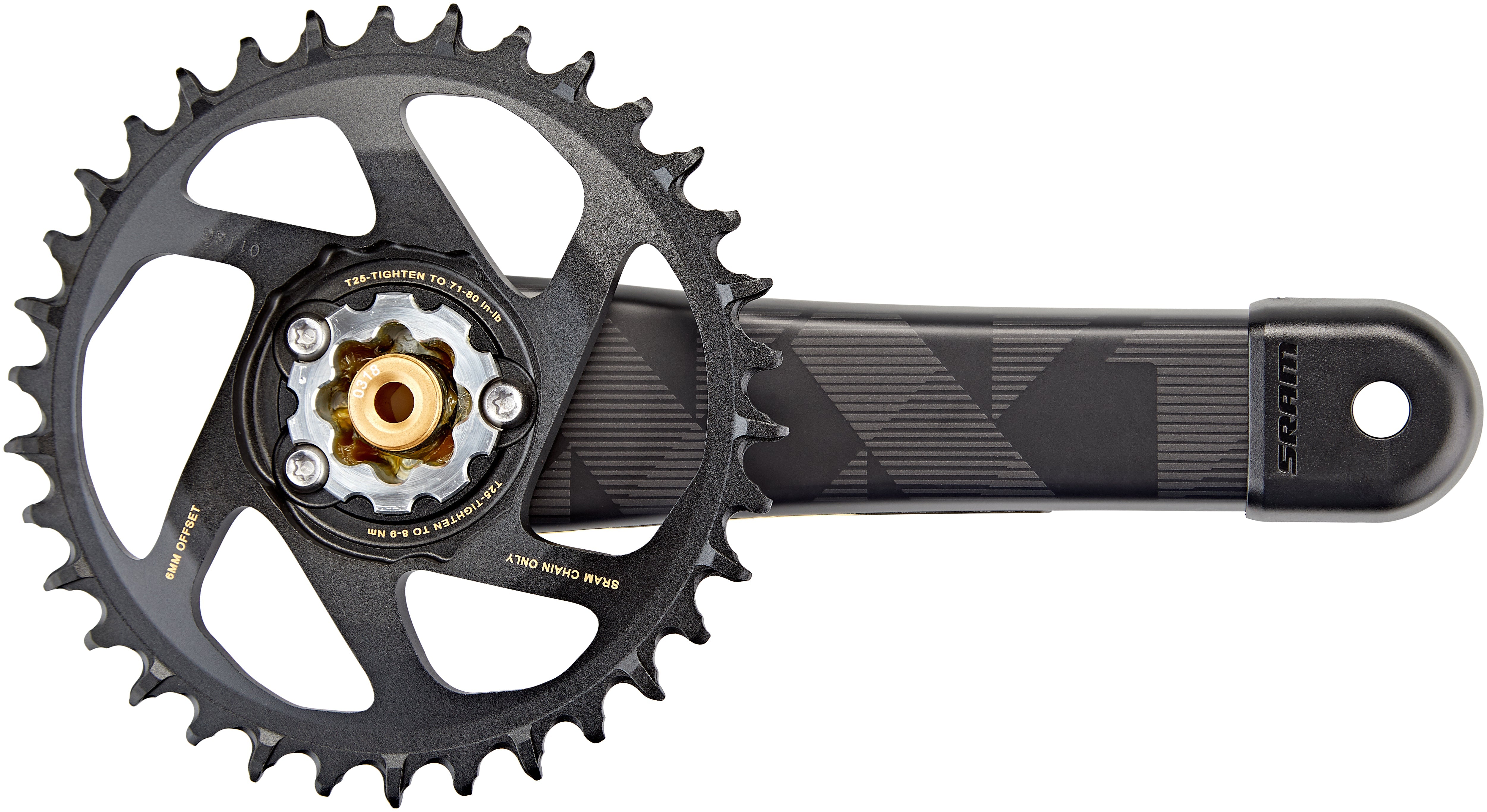 SRAM XX1 Eagle 148 DUB Kurbelgarnitur DM 34 Zähne 12-fach Boost schwarz/gold