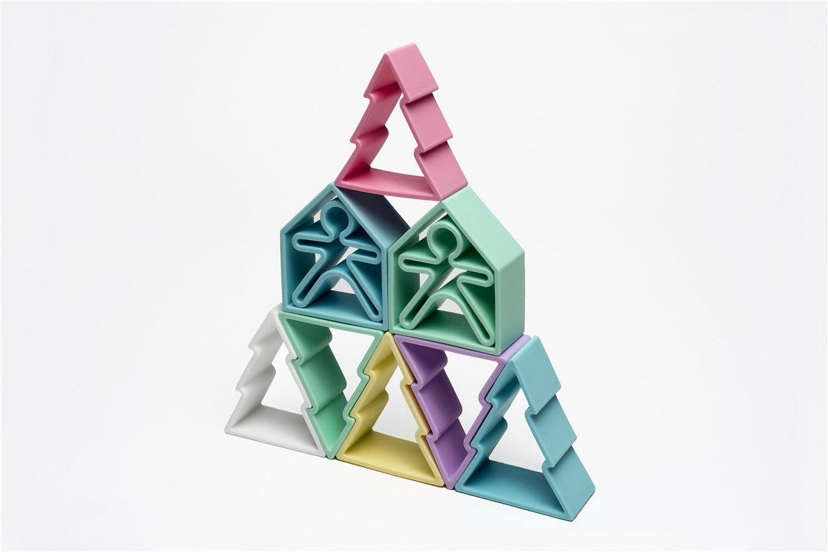 Kit Dena 6 Kids + 6 Houses + 6 Trees colores Pastel